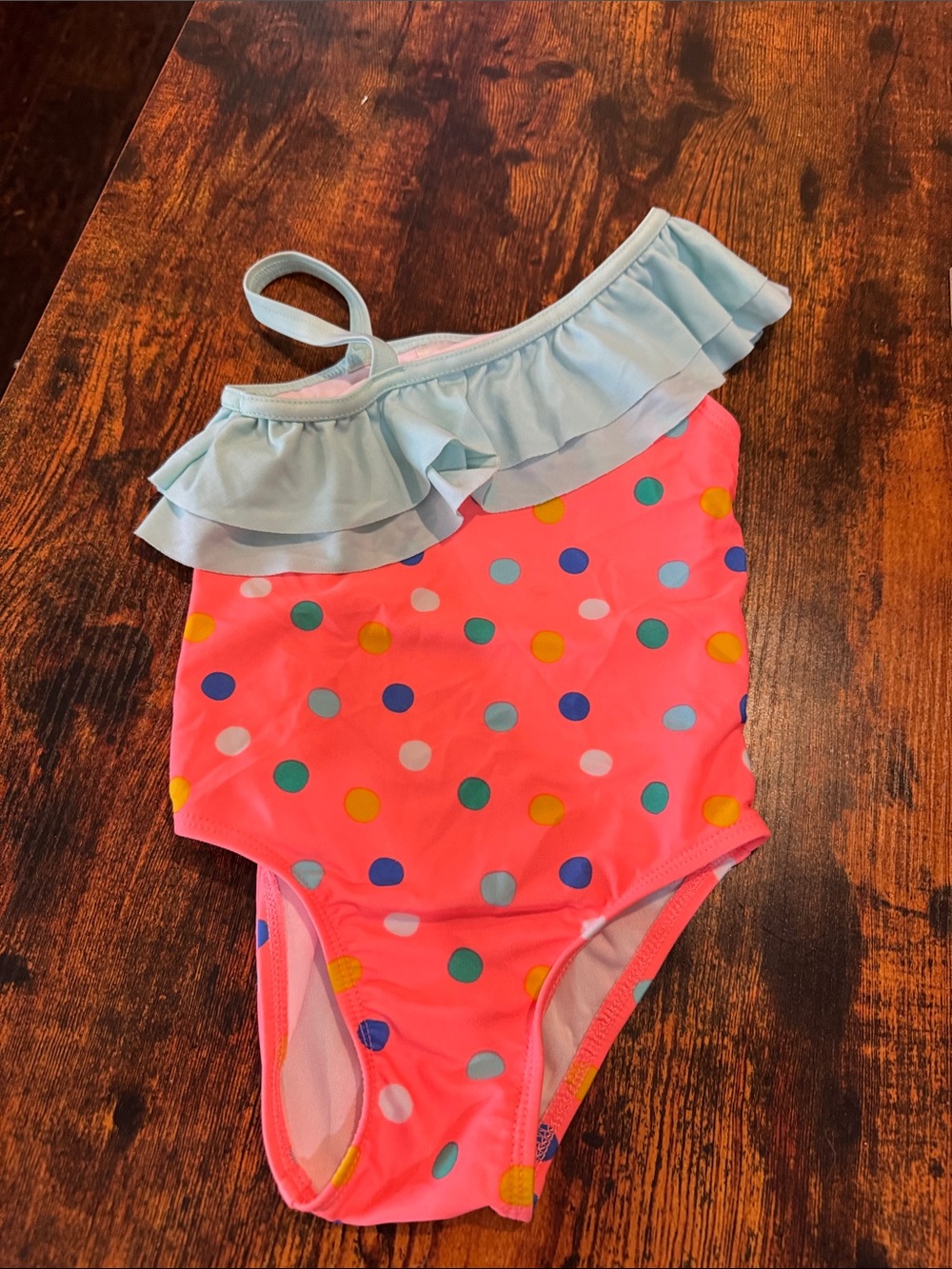 Cat & Jack Pink Polka Dot One-Shoulder Ruffle Swimsuit